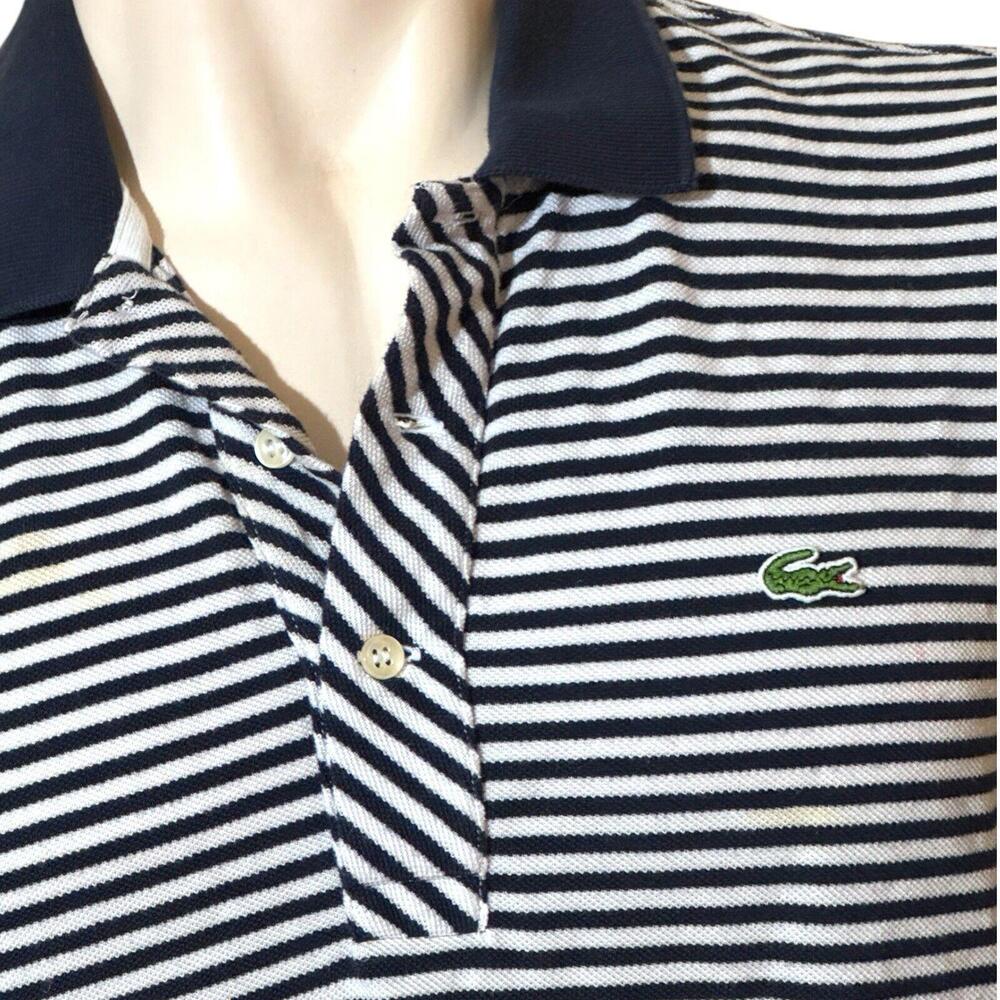 Vintage Lacoste Navy & White Striped Polo Shirt Sz 5 / L